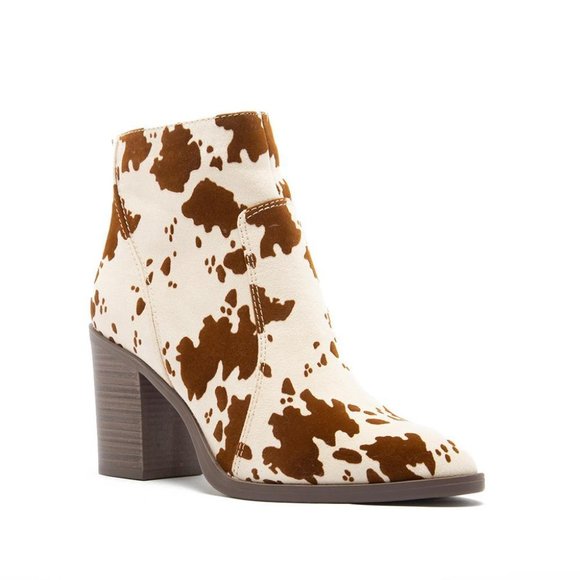 SALE! Brown Cow Print Ankle Boots - Picture 2 of 4
